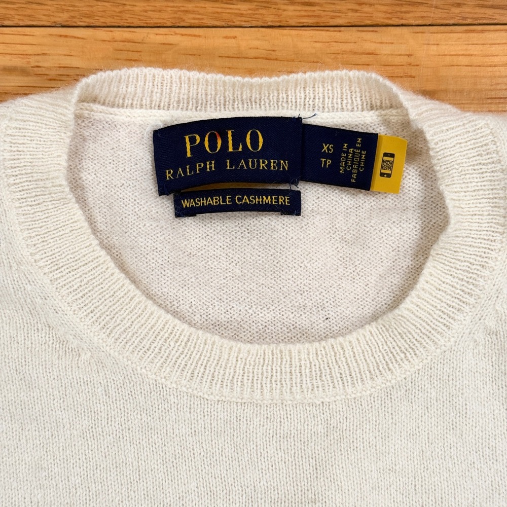Polo Ralph‎ Lauren Washable Cashmere Sweater Women's XS Cream Slim Crewneck Knit - Picture 2 of 8